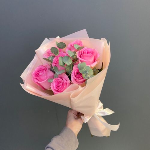 Розовые розы 7 шт 40 см